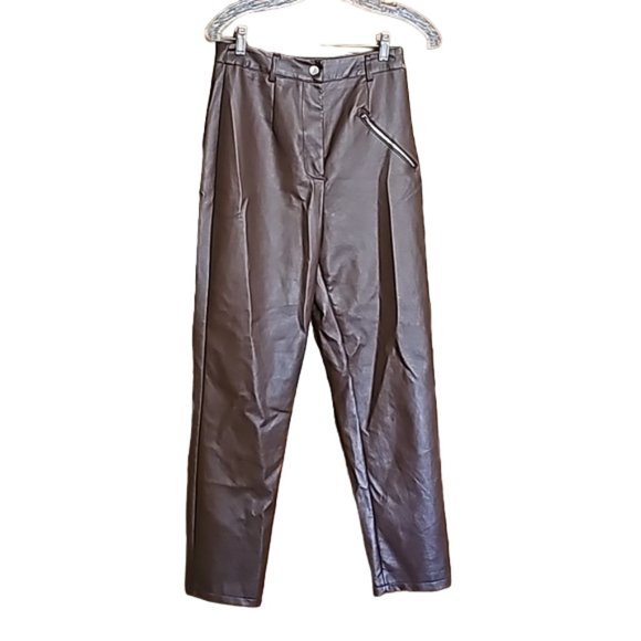 Nasty Gal Pants - NWoT Nasty Gal vegan faux leather brown slimming pants trousers high rise